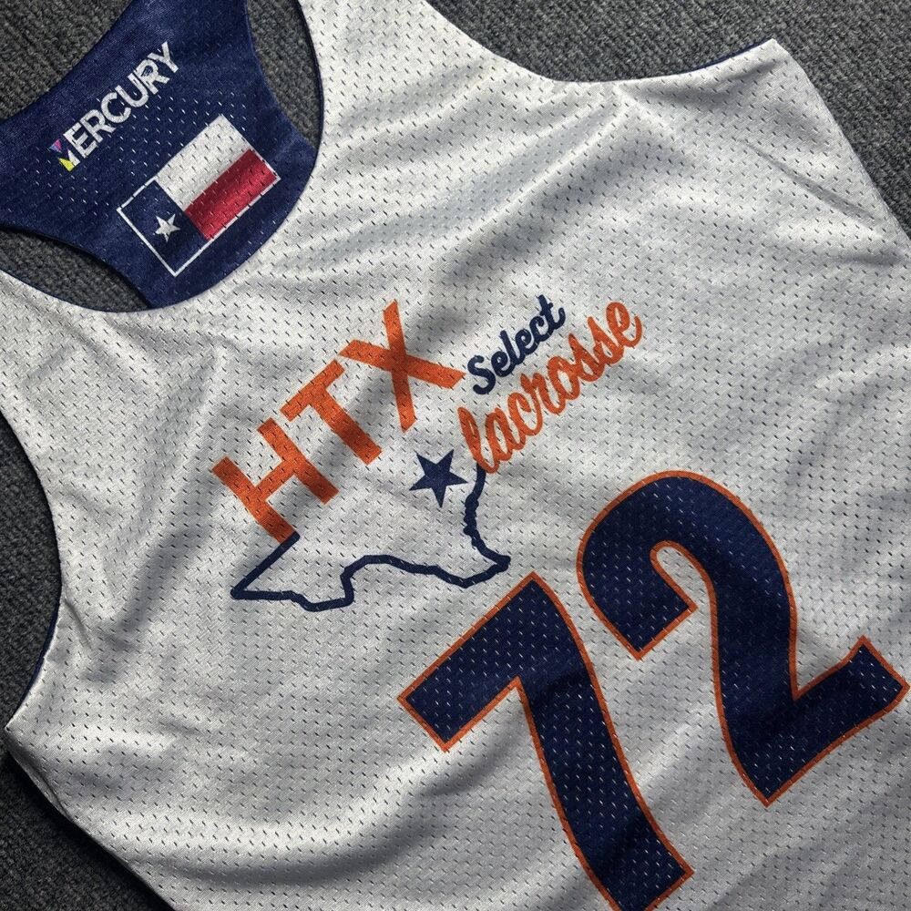 Mercury Lacrosse Reversible Jersey # 72 Carfagno HTX Texas Blue / White